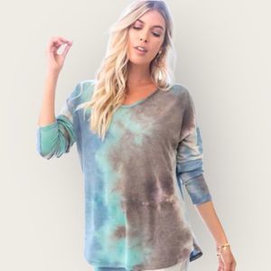 Sweet Lovely By Jen Tie Dye V-Neck Lounge T-Shirt Women’s Size Med Exc Condition